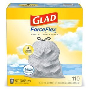 110-Count Glad ForceFlex Tall Kitchen Drawstring Trash Bags – Price Drop – $16.49 (was $22.66)