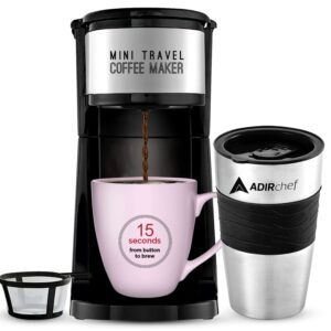 AdirChef Mini Travel Single Serve Coffee Maker + Travel Mug – Coupon Code 69QHMF74 – Final Price: $15.59 (was $29.98)
