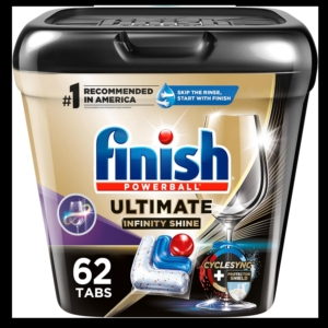 Finish Ultimate Plus Infinity Shine 62 Count Dishwasher Detergent – $15.60 – Clip Coupon – (was $22.60)