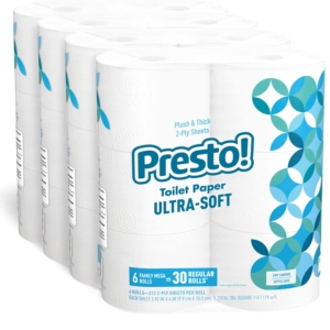 24 Family Mega Rolls Presto! 2-Ply Ultra-Soft Toilet Paper – Price Drop – $21.94 (was $27.76)