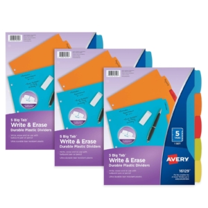 3 Sets Avery Big 5-Tab Write and Erase Durable Plastic Dividers – Price Drop – $8.59 (was $11.47)